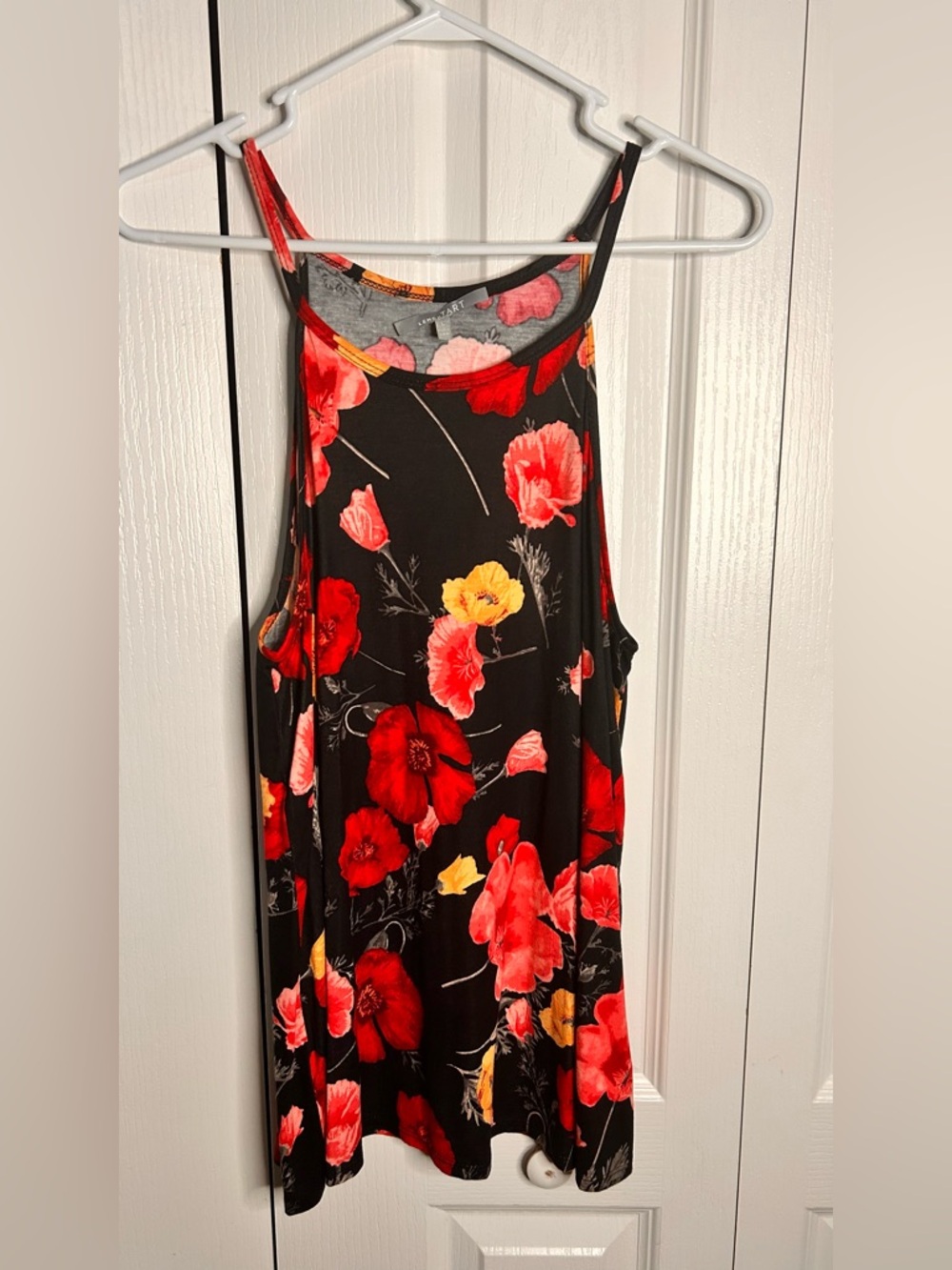 Lemon Tart Women’s Black Floral‎ Tank Top Red & Yellow Poppies Large L Stretch